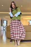 Roberta Plaid Brushed Cotton Balloon Hem Skirt Amber